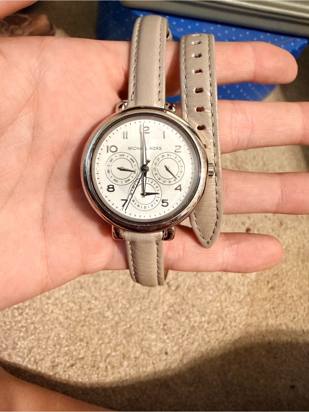 Michael Kors Taupe Leather Strap Silver-Tone Chronograph Watch
